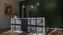 blauwstaal keuken met rvs keukenblad ferro